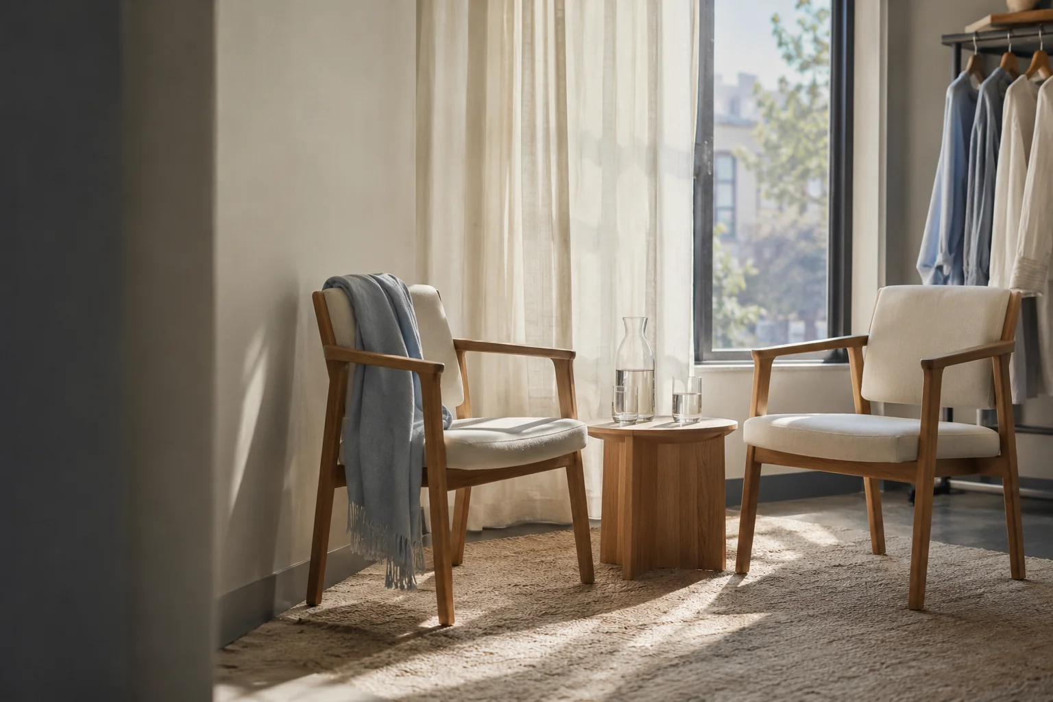 two chairs beside a sunlit window